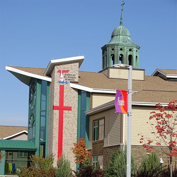 Exterior with new Peace Banner